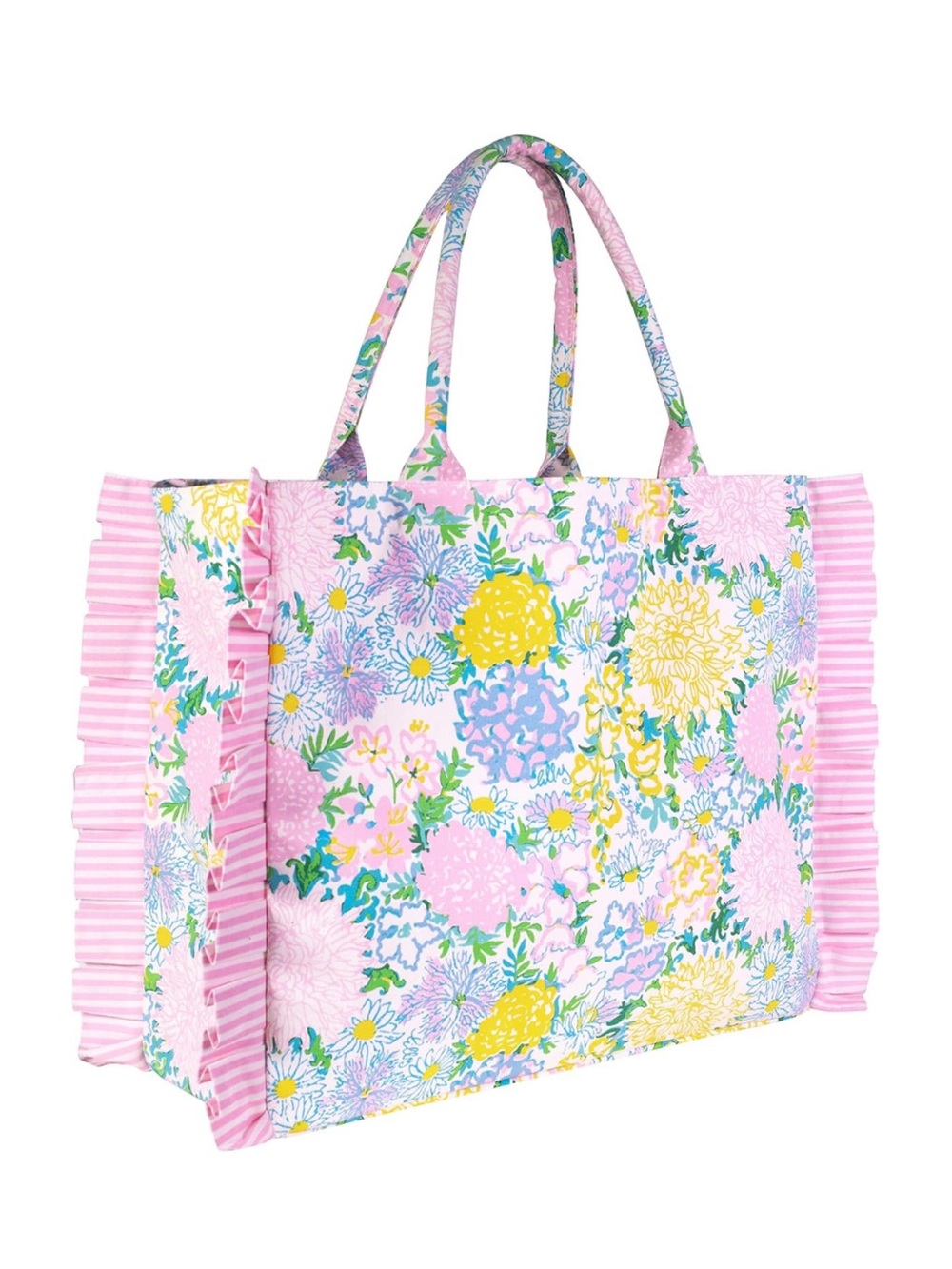New Lilly Pulitzer Pink Floral Ruffle Tote Bag Large Travel Carryball Bag